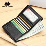 BISON DENIM Black Purse For Men Genuine Leather Men's Wallets Thin Male Wallet Card Holder Cowskin Soft Mini Purses N4429
