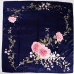 [BYSIFA] Navy Blue Chinese Roses Large Square Scarves New Female Elegant Large Silk Scarf Fashion Ladies Accessories 90*90cm