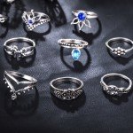 Beagloer Crystal Ring With 13Pcs/Set For Women Silver Color Flower Horse Bohemian Punk Female Ring Set Jewelry Anillos