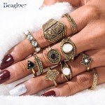 Beagloer Crystal Ring With 13Pcs/Set For Women Silver Color Flower Horse Bohemian Punk Female Ring Set Jewelry Anillos