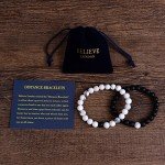 Believe London Distance Bracelets With Jewelry Bag & Meaning Card | Strong Elastic | Friendship Relationship Couples His Hers | Black Agate Onyx White Howlite Bracelet