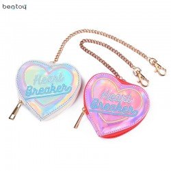 Bentoy Korean Chic Women Heart Hologram Wallet Laser PU Small Coin Purse Zipper Clutch Money Purse Bank Card Holders Bag Pouch