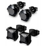 Besteel 2 Pairs Stainless Steel Mens Womens CZ Stud Earrings Pierced Earrings Black 20G 3-8mm