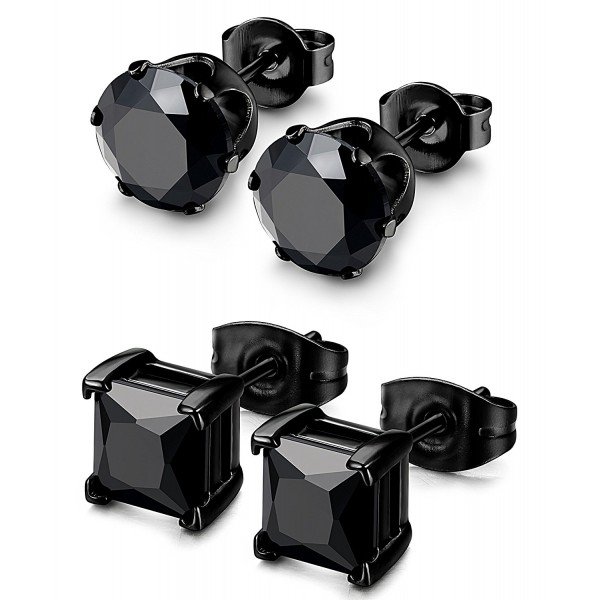 Besteel 2 Pairs Stainless Steel Mens Womens CZ Stud Earrings Pierced Earrings Black 20G 3-8mm