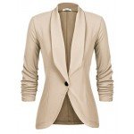 Beyove Women's 3/4 Ruched Sleeve Open Front Lightweight Work Office Blazer Jacket