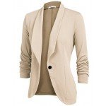 Beyove Women's 3/4 Ruched Sleeve Open Front Lightweight Work Office Blazer Jacket