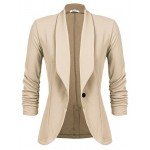 Beyove Women's 3/4 Ruched Sleeve Open Front Lightweight Work Office Blazer Jacket
