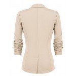 Beyove Women's 3/4 Ruched Sleeve Open Front Lightweight Work Office Blazer Jacket