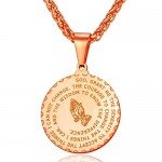 Bible Verse Prayer Necklace Free Chain Christian Jewelry Stainless Steel Praying Hands Coin Medal Pendant