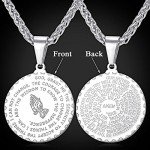 Bible Verse Prayer Necklace Free Chain Christian Jewelry Stainless Steel Praying Hands Coin Medal Pendant