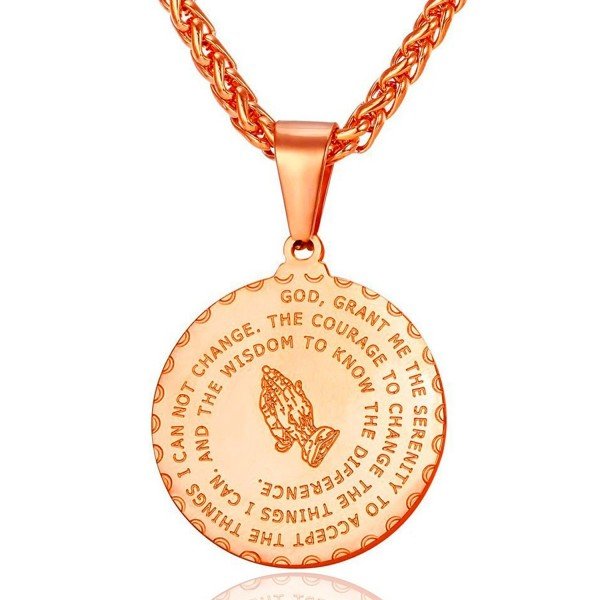 Bible Verse Prayer Necklace Free Chain Christian Jewelry Stainless Steel Praying Hands Coin Medal Pendant