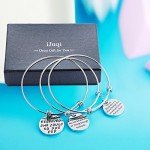 Birthday Gifts for Women Girls - 3PCS Stainless Steel Inspirational Charm Bracelets Jewelry Set Motivational Expendable Bangles Anniversary Gift Ideas (Silver-3PCS)