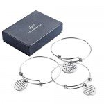 Birthday Gifts for Women Girls - 3PCS Stainless Steel Inspirational Charm Bracelets Jewelry Set Motivational Expendable Bangles Anniversary Gift Ideas (Silver-3PCS)