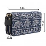 Bohemian Purse Wallet Canvas Elephant Pattern Handbag with Coin Pocket and Strap