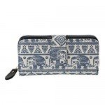 Bohemian Purse Wallet Canvas Elephant Pattern Handbag with Coin Pocket and Strap