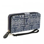 Bohemian Purse Wallet Canvas Elephant Pattern Handbag with Coin Pocket and Strap