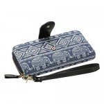 Bohemian Purse Wallet Canvas Elephant Pattern Handbag with Coin Pocket and Strap