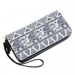 Bohemian Purse Wallet Canvas Elephant Pattern Handbag with Coin Pocket and Strap