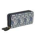 Bohemian Purse Wallet Canvas Elephant Pattern Handbag with Coin Pocket and Strap