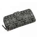 Bohemian Purse Wallet Canvas Elephant Pattern Handbag with Coin Pocket and Strap