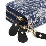 Bohemian Purse Wallet Canvas Elephant Pattern Handbag with Coin Pocket and Strap