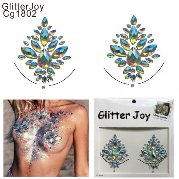 CG1802  1Pc Big Classic Festival Breast Bling Gem Cluster Self Adhesive Stick On Jewels  Body Paint Decor at Clubbing