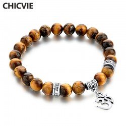CHICVIE Tiger Eye Natural Stone Bracelets & Bangles For Women Men Silver color Charm Bracelet Casual Jewelry Love Gift Pulseras
