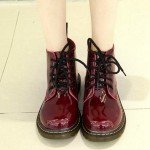 COOTELILI Plus Size Botas Patent Leather Boots Women School Style Lace Up Shoes For Girls Red Black Motorcycle Ankle BootsM 40