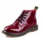 COOTELILI Plus Size Botas Patent Leather Boots Women School Style Lace Up Shoes For Girls Red Black Motorcycle Ankle BootsM 40