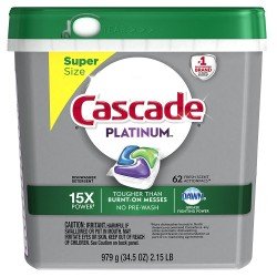 Cascade Platinum ActionPacs Dishwasher Detergent, Fresh, 62 count (Packaging May Vary)