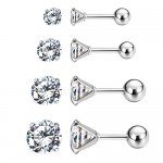 Charisma Stainless Steel Stud Earrings Cartilage Earrings Mother's Day Gift For Women Cubic Zirconia Tragus Screw Back Earrings Helix (3 Pairs/4 Pairs)