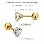 Charisma Stainless Steel Stud Earrings Cartilage Earrings Mother's Day Gift For Women Cubic Zirconia Tragus Screw Back Earrings Helix (3 Pairs/4 Pairs)