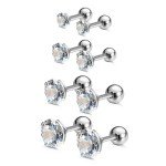 Charisma Stainless Steel Stud Earrings Cartilage Earrings Mother's Day Gift For Women Cubic Zirconia Tragus Screw Back Earrings Helix (3 Pairs/4 Pairs)
