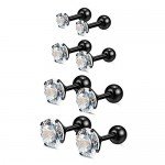 Charisma Stainless Steel Stud Earrings Cartilage Earrings Mother's Day Gift For Women Cubic Zirconia Tragus Screw Back Earrings Helix (3 Pairs/4 Pairs)
