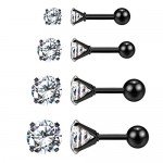 Charisma Stainless Steel Stud Earrings Cartilage Earrings Mother's Day Gift For Women Cubic Zirconia Tragus Screw Back Earrings Helix (3 Pairs/4 Pairs)