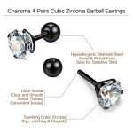 Charisma Stainless Steel Stud Earrings Cartilage Earrings Mother's Day Gift For Women Cubic Zirconia Tragus Screw Back Earrings Helix (3 Pairs/4 Pairs)