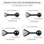 Charisma Stainless Steel Stud Earrings Cartilage Earrings Mother's Day Gift For Women Cubic Zirconia Tragus Screw Back Earrings Helix (3 Pairs/4 Pairs)