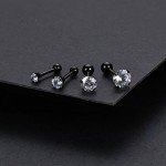 Charisma Stainless Steel Stud Earrings Cartilage Earrings Mother's Day Gift For Women Cubic Zirconia Tragus Screw Back Earrings Helix (3 Pairs/4 Pairs)