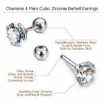 Charisma Stainless Steel Stud Earrings Cartilage Earrings Mother's Day Gift For Women Cubic Zirconia Tragus Screw Back Earrings Helix (3 Pairs/4 Pairs)