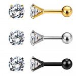 Charisma Stainless Steel Stud Earrings Cartilage Earrings Mother's Day Gift For Women Cubic Zirconia Tragus Screw Back Earrings Helix (3 Pairs/4 Pairs)