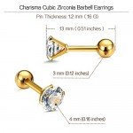 Charisma Stainless Steel Stud Earrings Cartilage Earrings Mother's Day Gift For Women Cubic Zirconia Tragus Screw Back Earrings Helix (3 Pairs/4 Pairs)