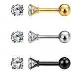 Charisma Stainless Steel Stud Earrings Cartilage Earrings Mother's Day Gift For Women Cubic Zirconia Tragus Screw Back Earrings Helix (3 Pairs/4 Pairs)