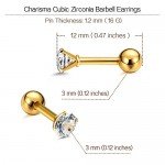 Charisma Stainless Steel Stud Earrings Cartilage Earrings Mother's Day Gift For Women Cubic Zirconia Tragus Screw Back Earrings Helix (3 Pairs/4 Pairs)
