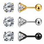 Charisma Stainless Steel Stud Earrings Cartilage Earrings Mother's Day Gift For Women Cubic Zirconia Tragus Screw Back Earrings Helix (3 Pairs/4 Pairs)