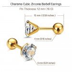 Charisma Stainless Steel Stud Earrings Cartilage Earrings Mother's Day Gift For Women Cubic Zirconia Tragus Screw Back Earrings Helix (3 Pairs/4 Pairs)