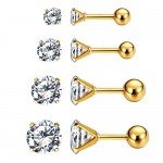 Charisma Stainless Steel Stud Earrings Cartilage Earrings Mother's Day Gift For Women Cubic Zirconia Tragus Screw Back Earrings Helix (3 Pairs/4 Pairs)