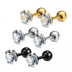 Charisma Stainless Steel Stud Earrings Cartilage Earrings Mother's Day Gift For Women Cubic Zirconia Tragus Screw Back Earrings Helix (3 Pairs/4 Pairs)