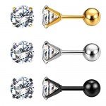 Charisma Stainless Steel Stud Earrings Cartilage Earrings Mother's Day Gift For Women Cubic Zirconia Tragus Screw Back Earrings Helix (3 Pairs/4 Pairs)