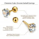 Charisma Stainless Steel Stud Earrings Cartilage Earrings Mother's Day Gift For Women Cubic Zirconia Tragus Screw Back Earrings Helix (3 Pairs/4 Pairs)