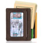 Compact RFID Card Sleeve Wallet Premium Leather Money Clip Card Holder 10 Cards
